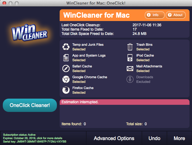 WinCleaner for Windows Main Screen