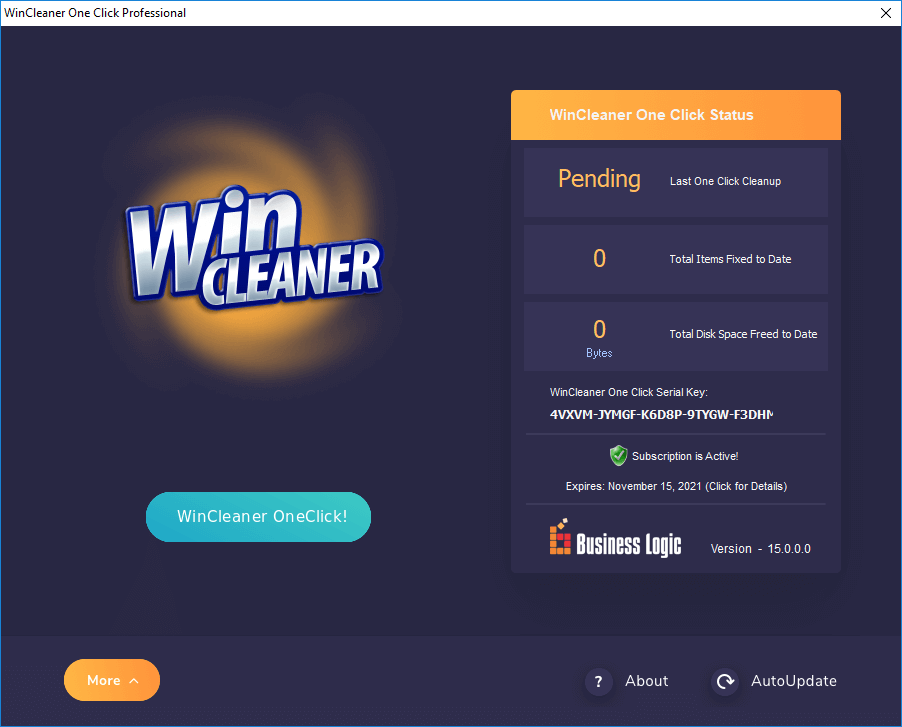 WinCleaner for Windows Main Screen